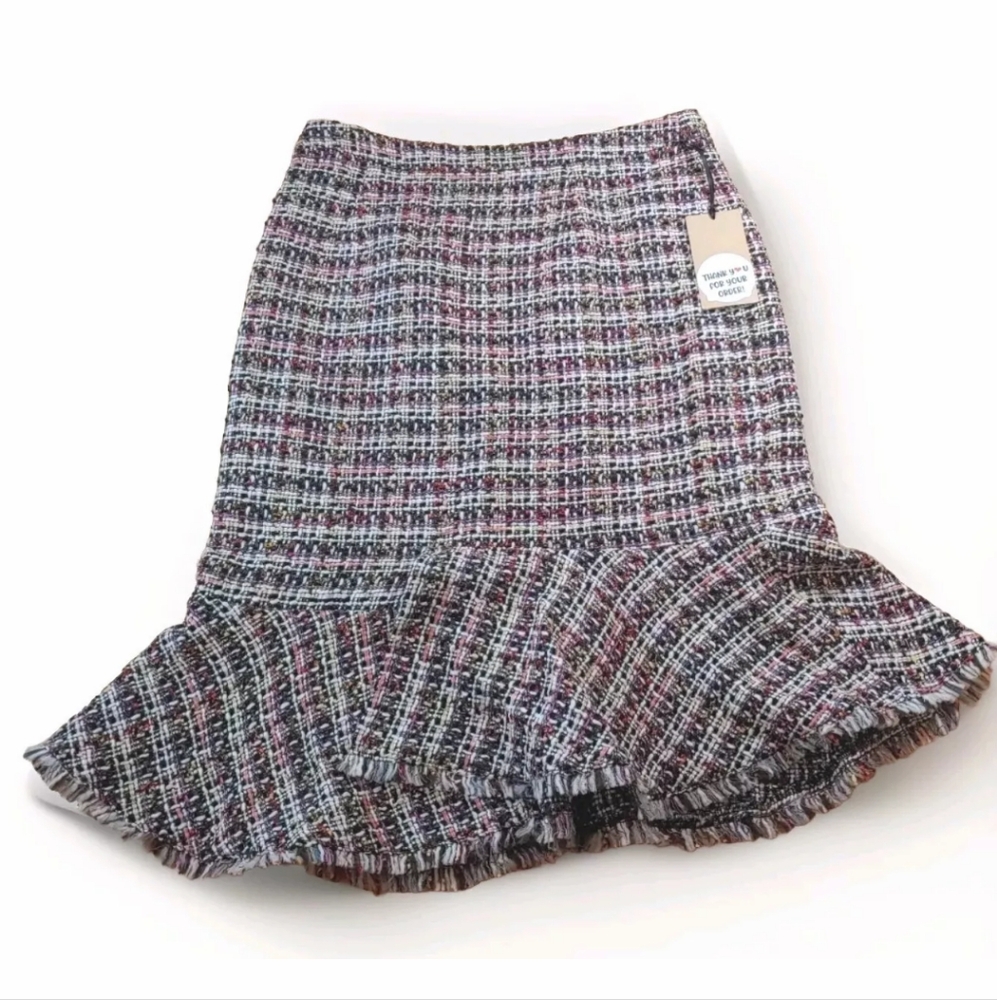 Halogen Wool Mini Skirt Woman 10 Med Fringed Ruffle Hem Preppy Knit Lined Nwt